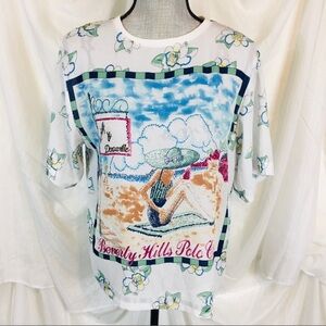 Vintage 80s 90s Beverly Hills Polo Club S Petite Small Blouse Floral Beach Scene